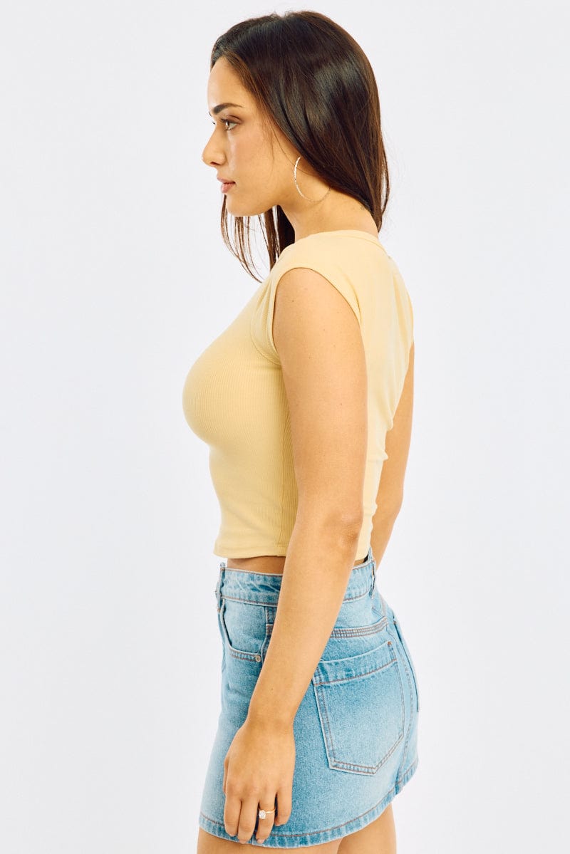 Yellow Boat Neck Top Short Sleeve
