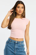 Pink Boat Neck Top Short Sleeve