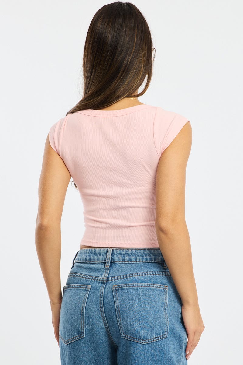 Pink Boat Neck Top Short Sleeve
