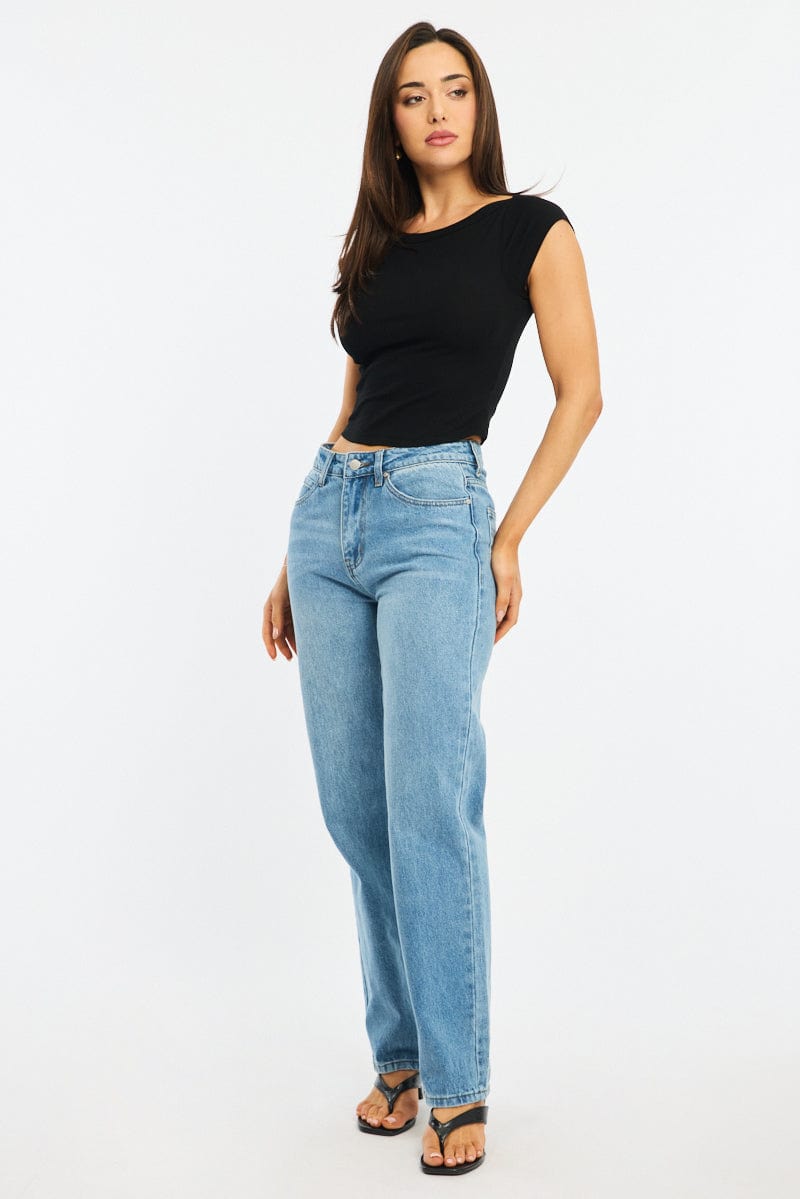 Black Boat Neck Top Short Sleeve