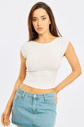 White Boat Neck Top Short Sleeve