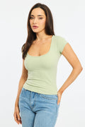 Green T-Shirt Cap Sleeve Sweetheart Neckline