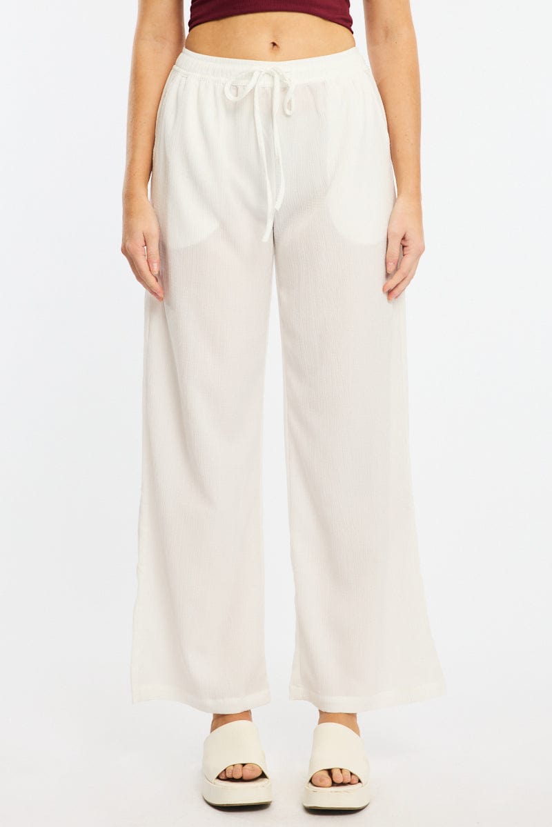 White Wide Leg Pants Elasticated Waist