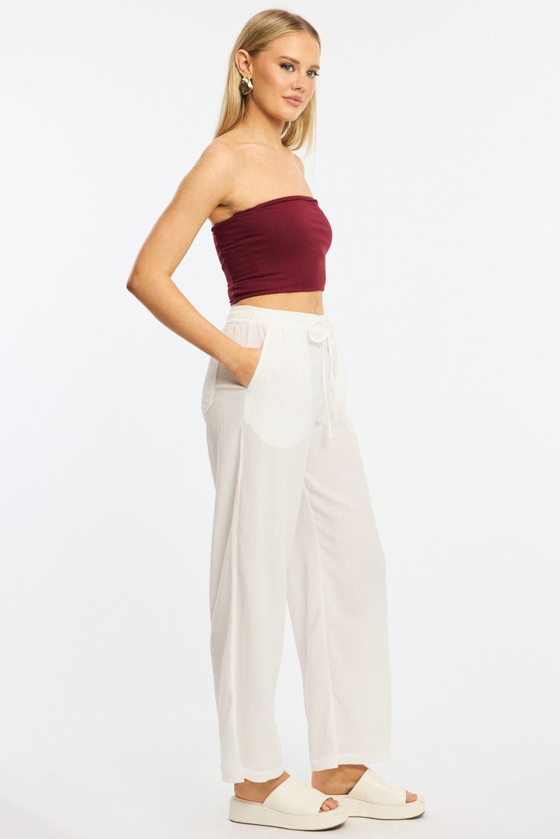 White Wide Leg Pants Elasticated Waist