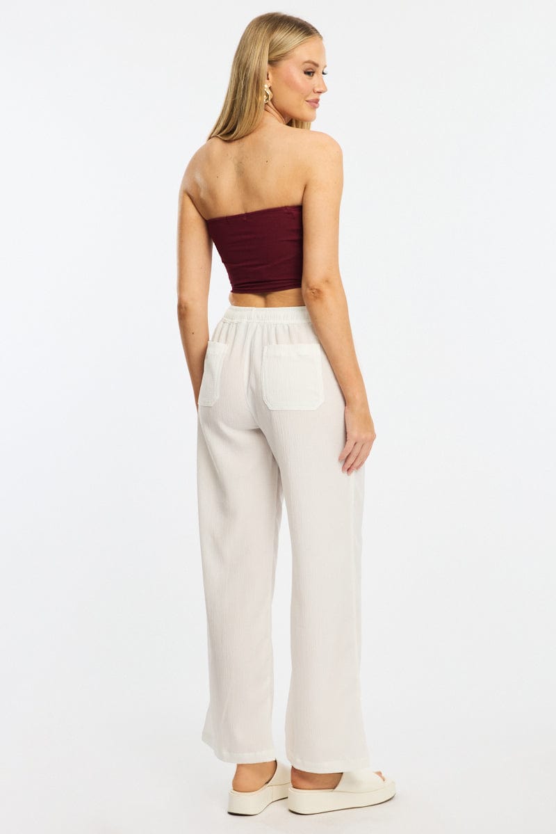 White Wide Leg Pants Elasticated Waist