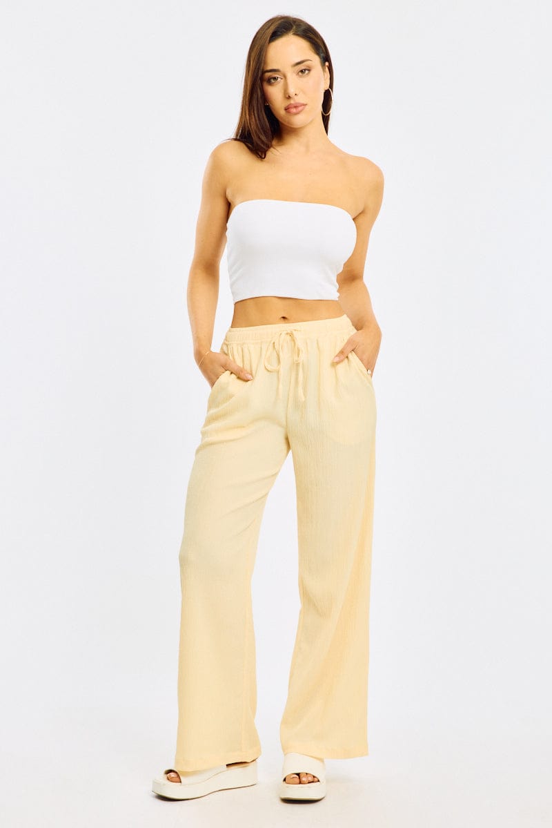 Yellow Wide Leg Pants Elasticated Waist