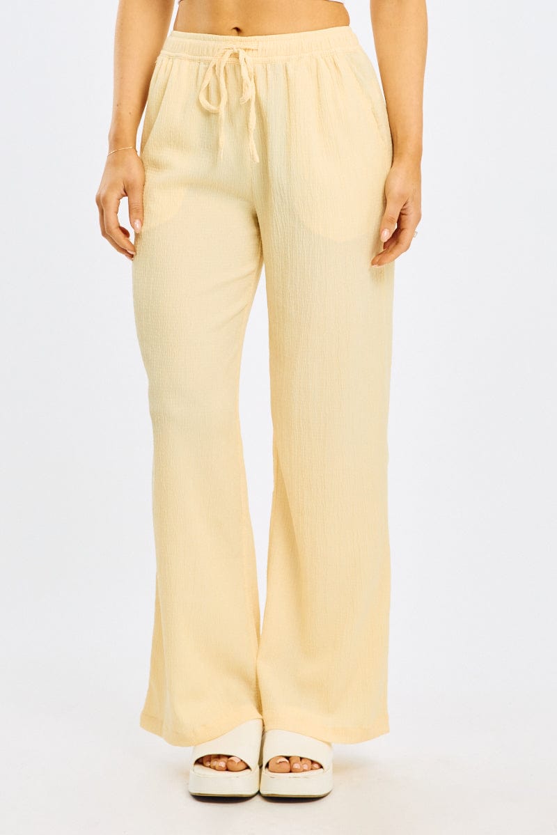 Yellow Wide Leg Pants Elasticated Waist