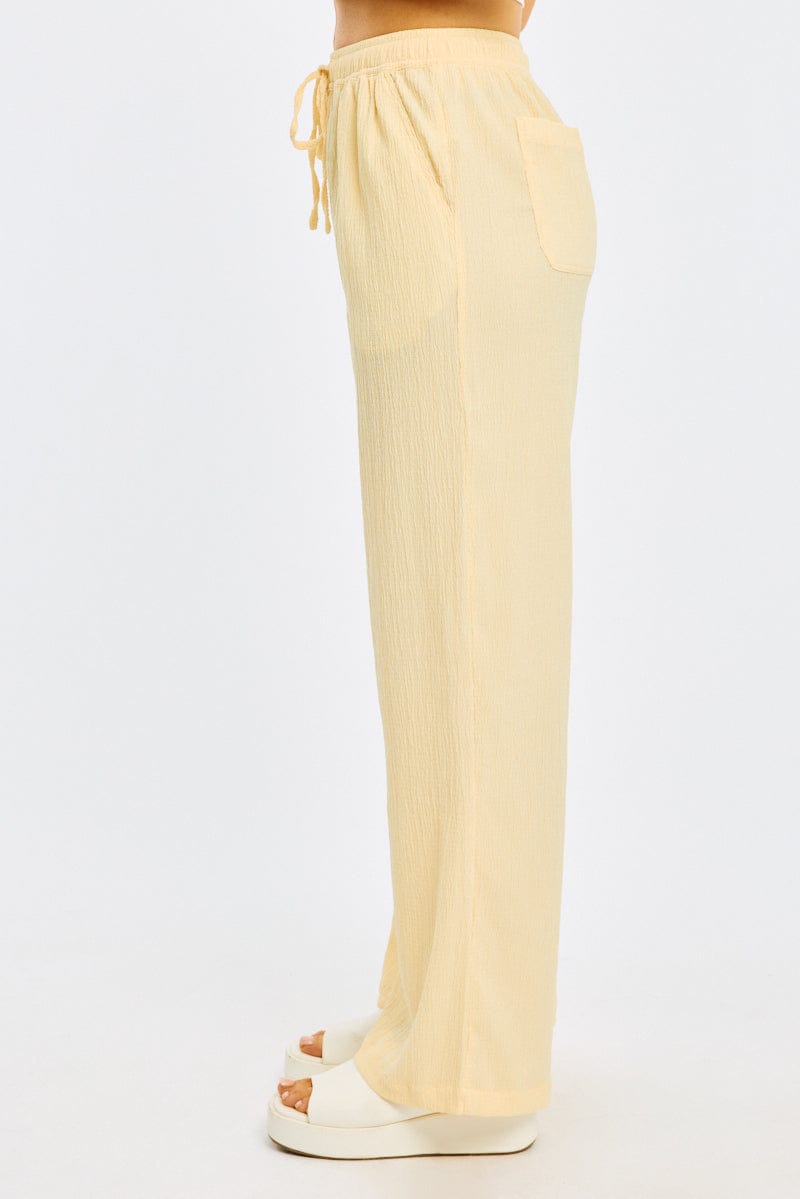 Yellow Wide Leg Pants Elasticated Waist