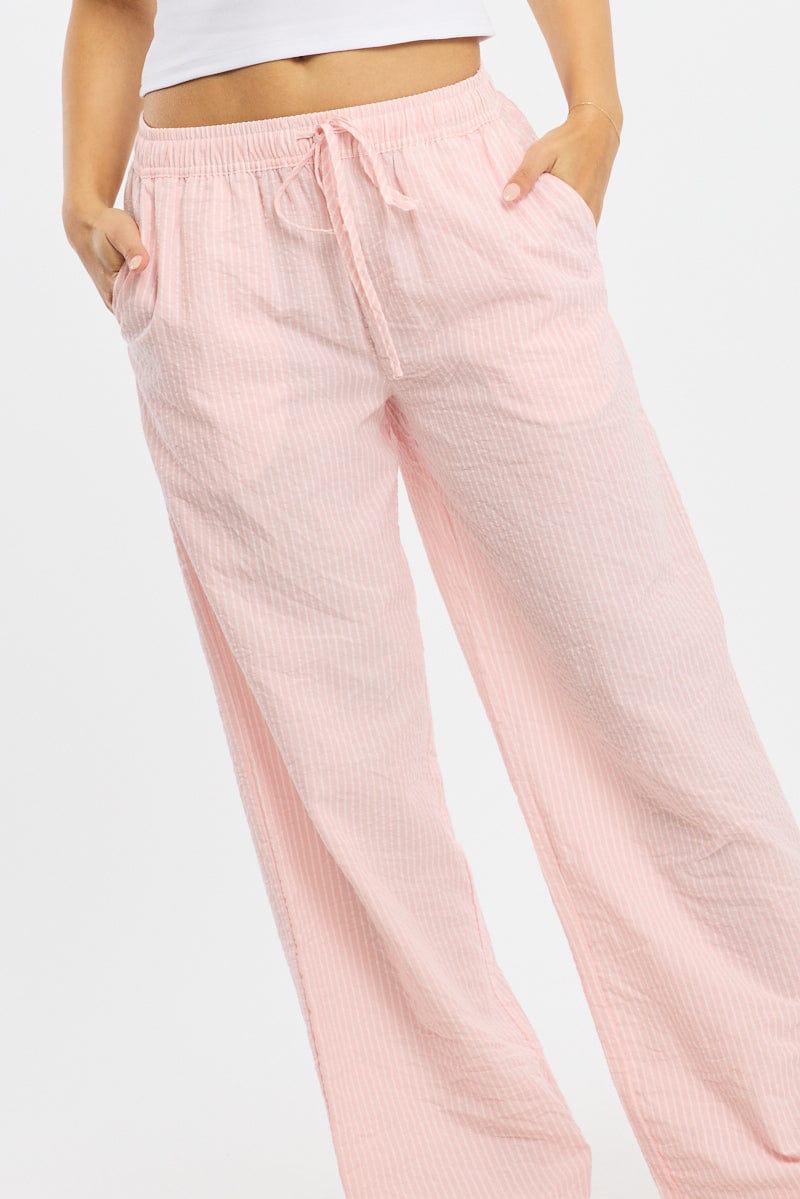 Pink Stripe Wide Leg Pants Elasticated Waist