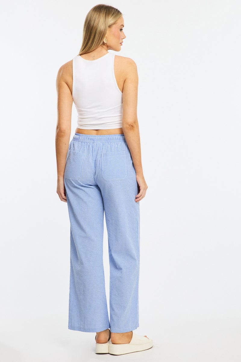 Blue Stripe Wide Leg Pants Elasticated Waist