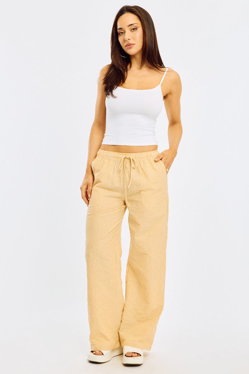 Yellow Stripe Wide Leg Pants Elasticated Waist
