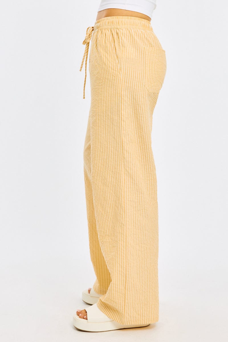 Yellow Stripe Wide Leg Pants Elasticated Waist
