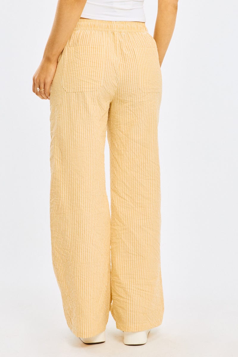 Yellow Stripe Wide Leg Pants Elasticated Waist