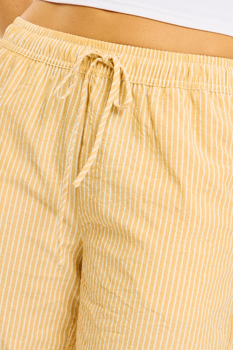 Yellow Stripe Wide Leg Pants Elasticated Waist