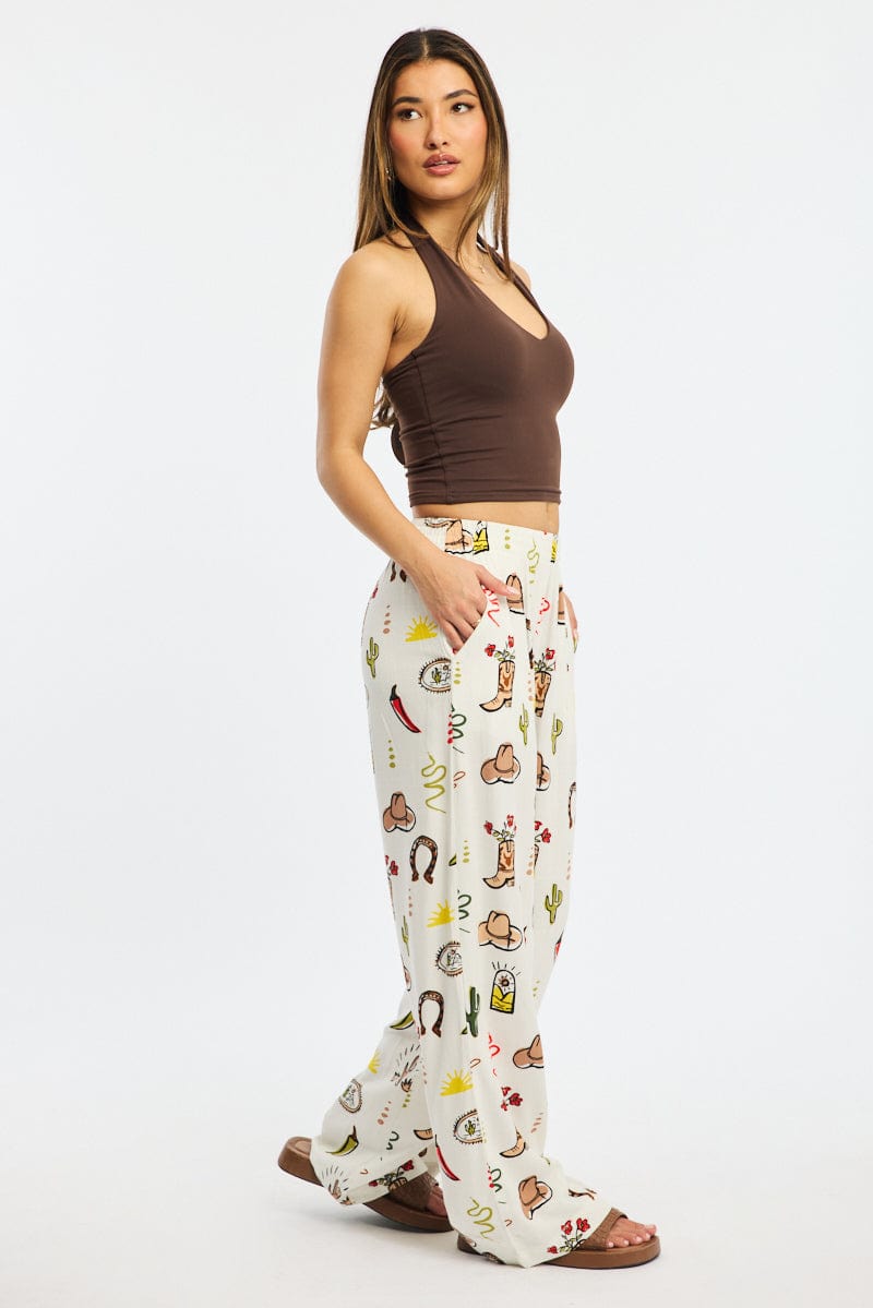 Multi Abstract Wide Leg Pants Elasticated Waist