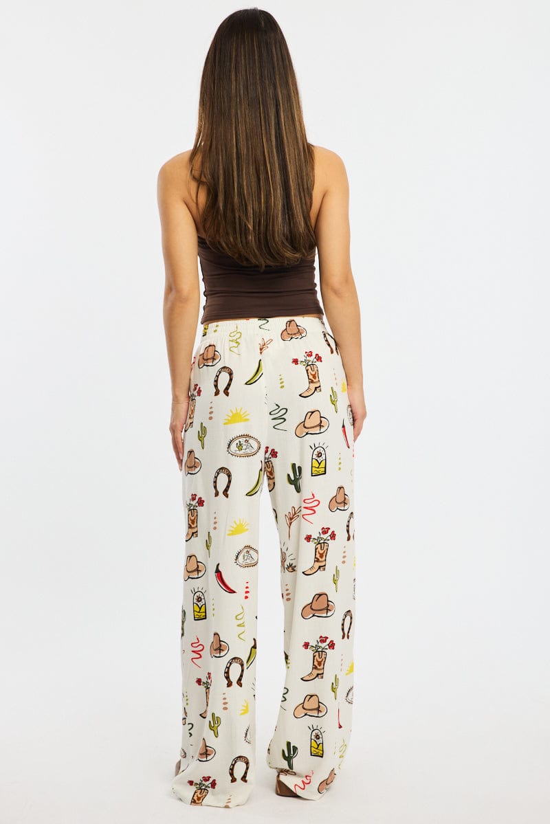 Multi Abstract Wide Leg Pants Elasticated Waist
