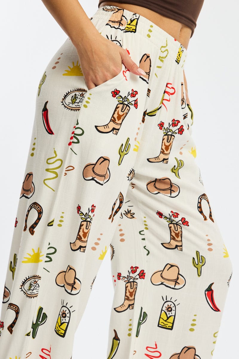 Multi Abstract Wide Leg Pants Elasticated Waist