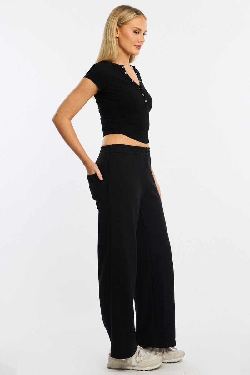 Black Track Pants Wide Leg