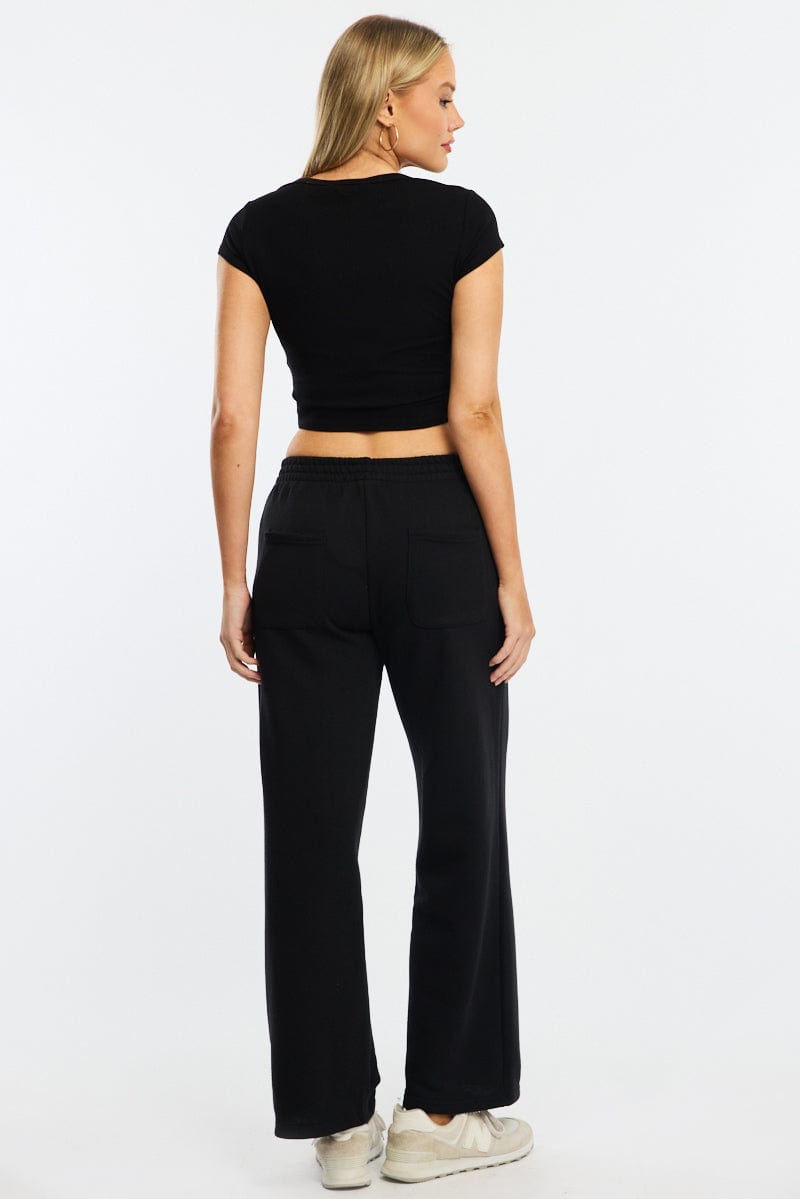 Black Track Pants Wide Leg