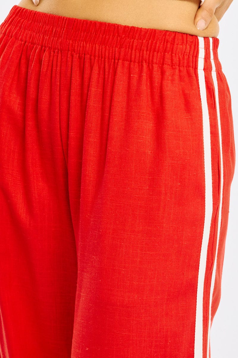 Red Wide Leg Pants Side Stripe