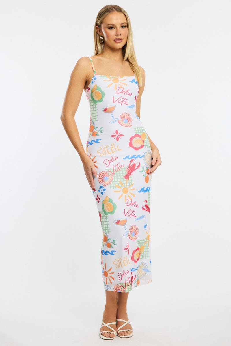 Multi Abstract Bodycon Dress Mesh