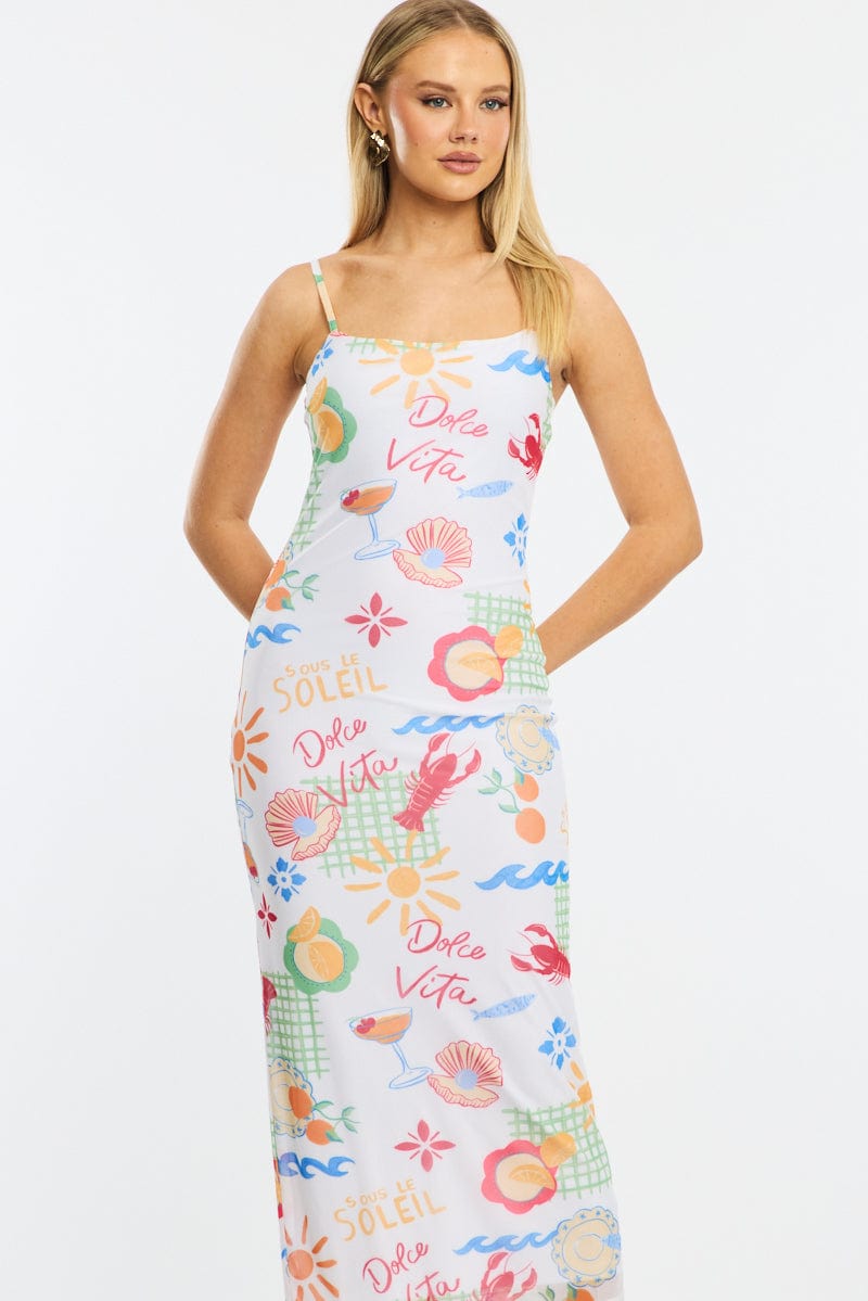 Multi Abstract Bodycon Dress Mesh