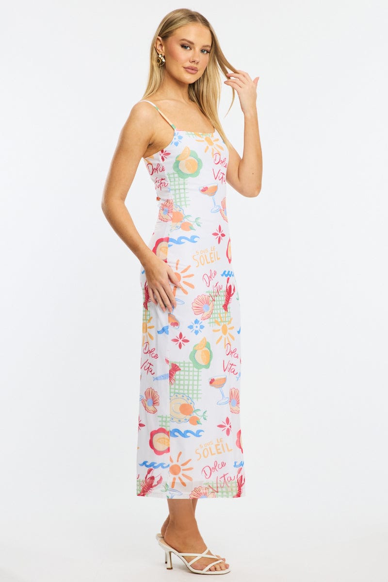 Multi Abstract Bodycon Dress Mesh
