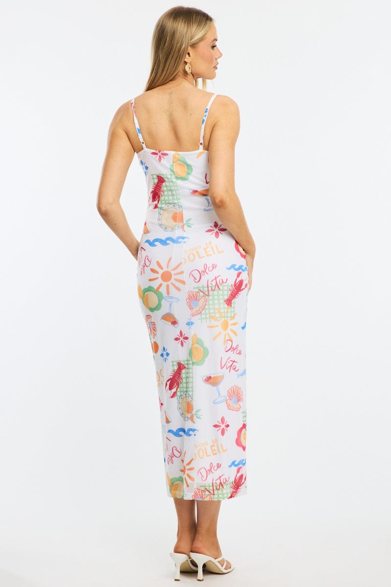 Multi Abstract Bodycon Dress Mesh