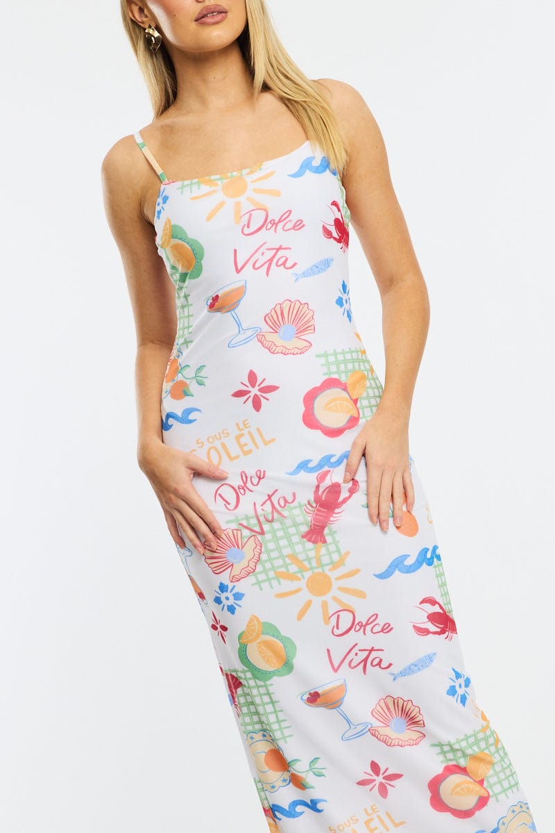 Multi Abstract Bodycon Dress Mesh