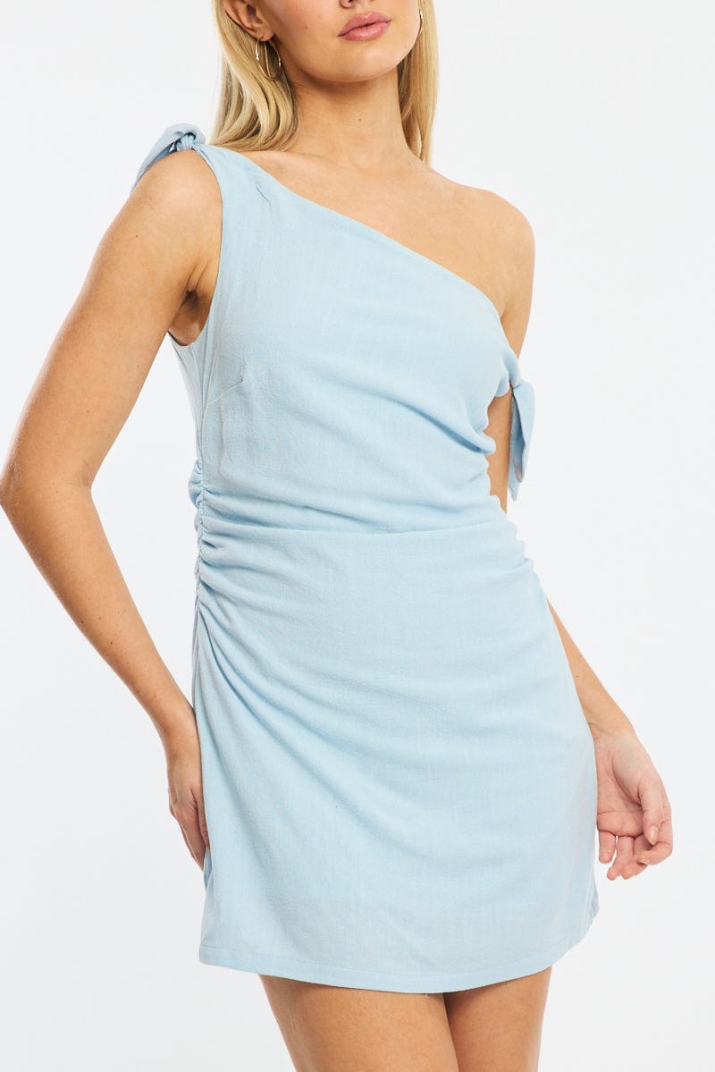 Blue Bodycon Dress Tie Up Shoulder