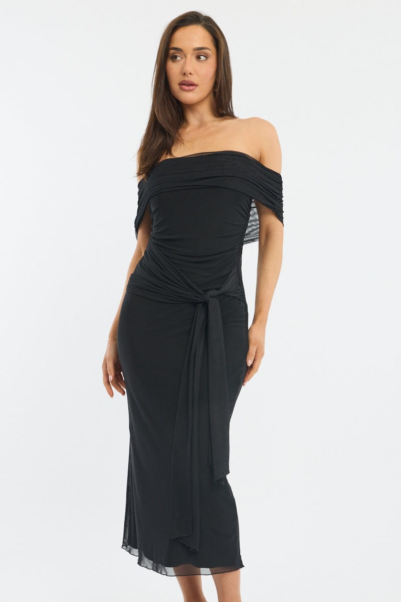 Black Bodycon Dress Off Shoulder Mesh