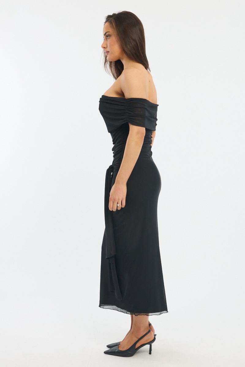 Black Bodycon Dress Off Shoulder Mesh