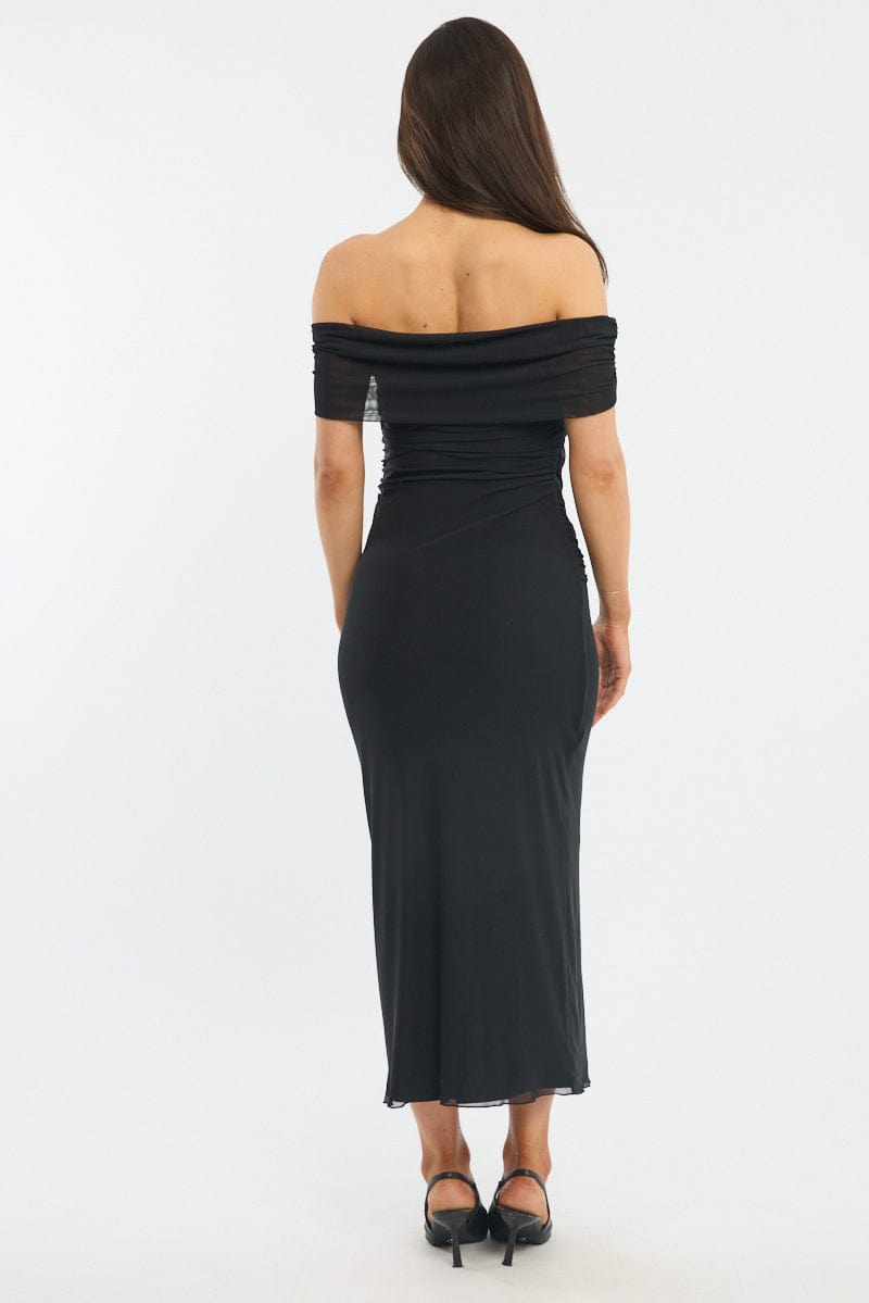 Black Bodycon Dress Off Shoulder Mesh