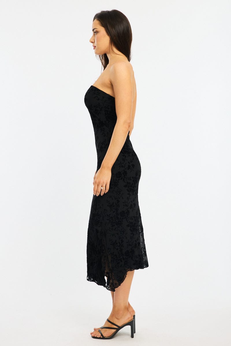 Black Bodycon Dress Strapless Burnout