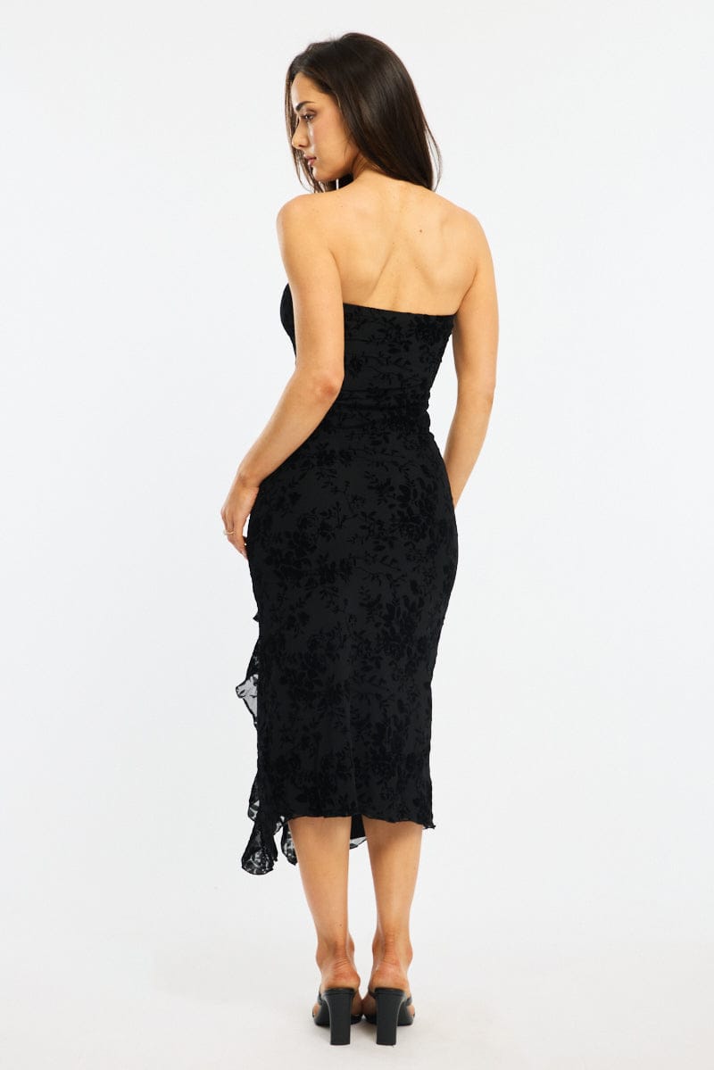 Black Bodycon Dress Strapless Burnout