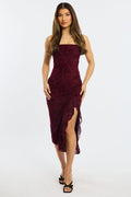 Red Bodycon Dress Strapless Burnout
