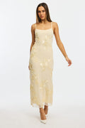 Yellow Bodycon Dress Embroidered Mesh