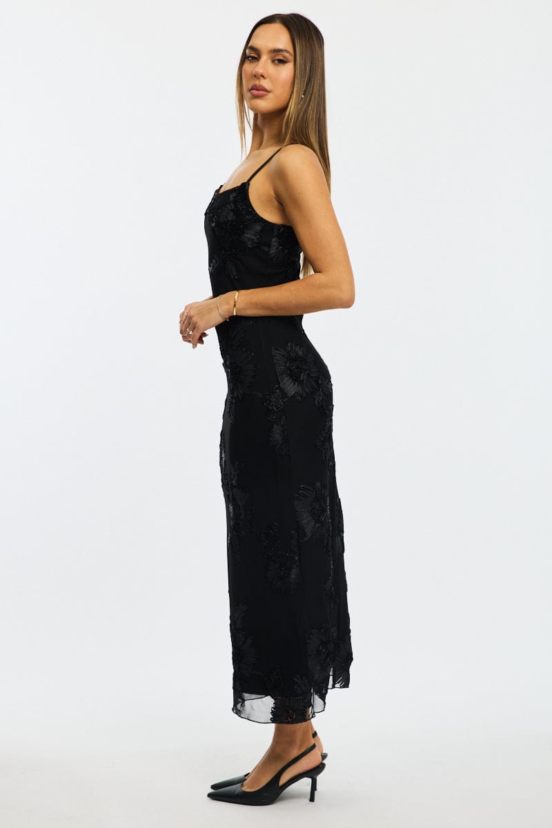 Black Bodycon Dress Embroidered Mesh
