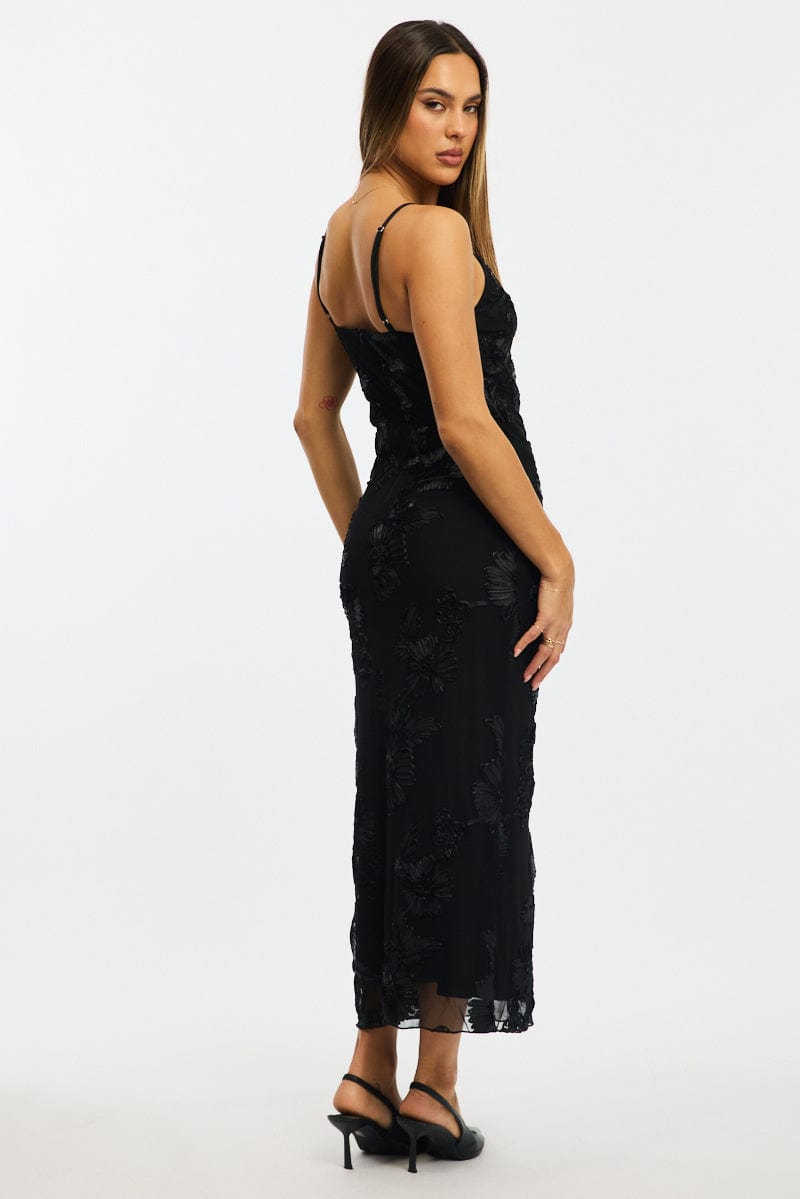 Black Bodycon Dress Embroidered Mesh
