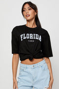 Black Jersey T-Shirt Short Sleeve Embroidered