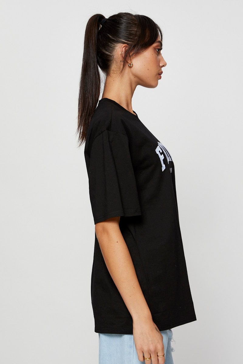 Black Jersey T-Shirt Short Sleeve Embroidered