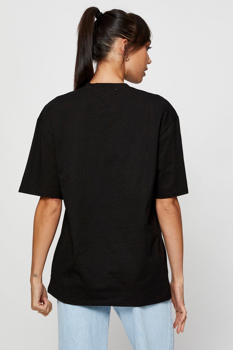 Black Jersey T-Shirt Short Sleeve Embroidered