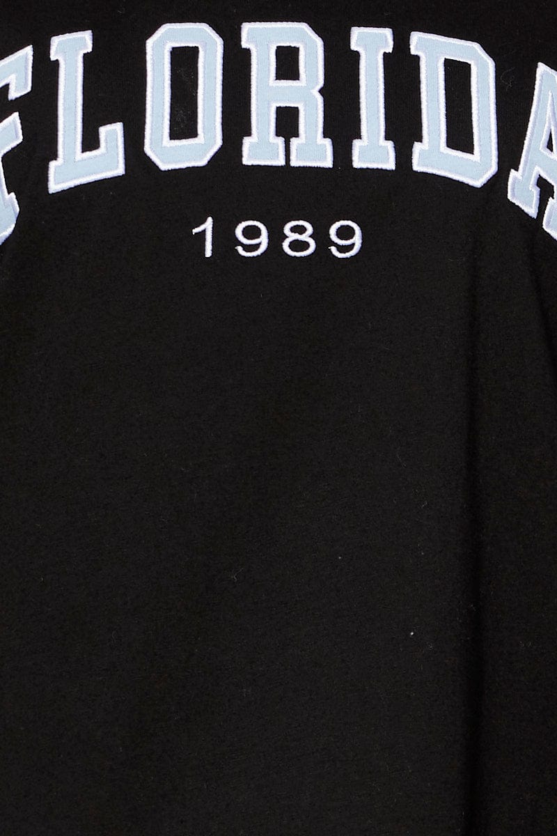 Black Jersey T-Shirt Short Sleeve Embroidered