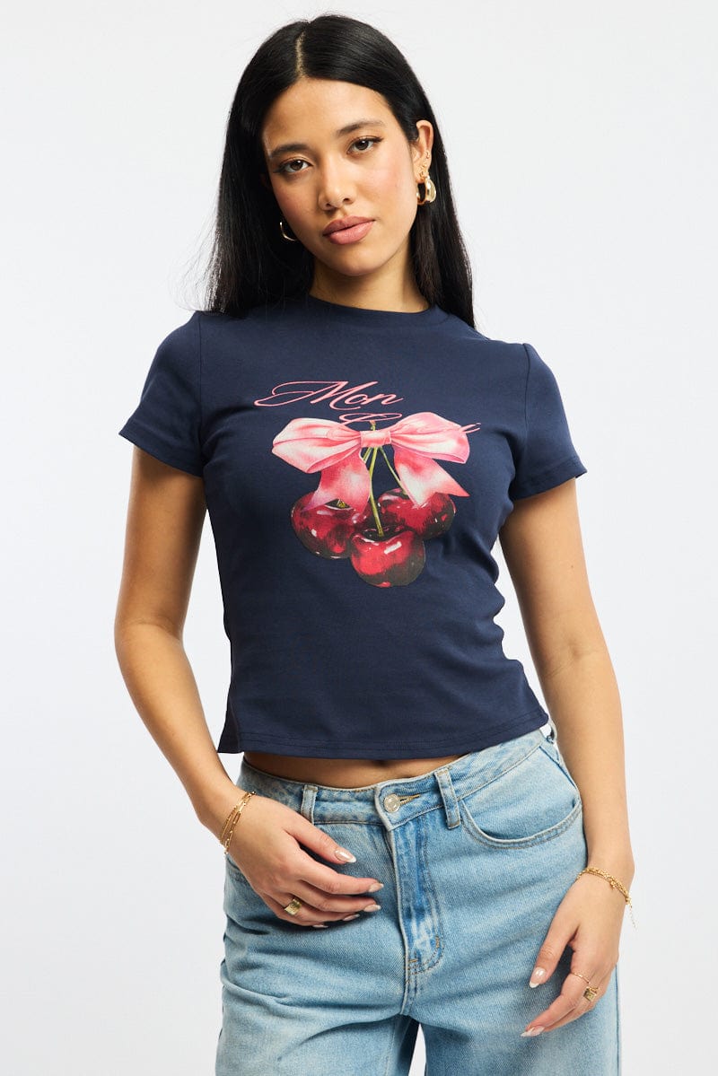 Blue Graphic T-Shirt Short Sleeve