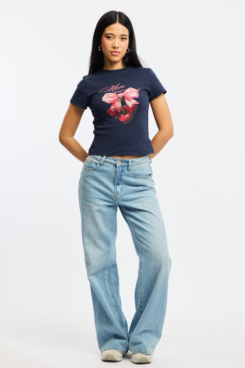 Blue Graphic T-Shirt Short Sleeve