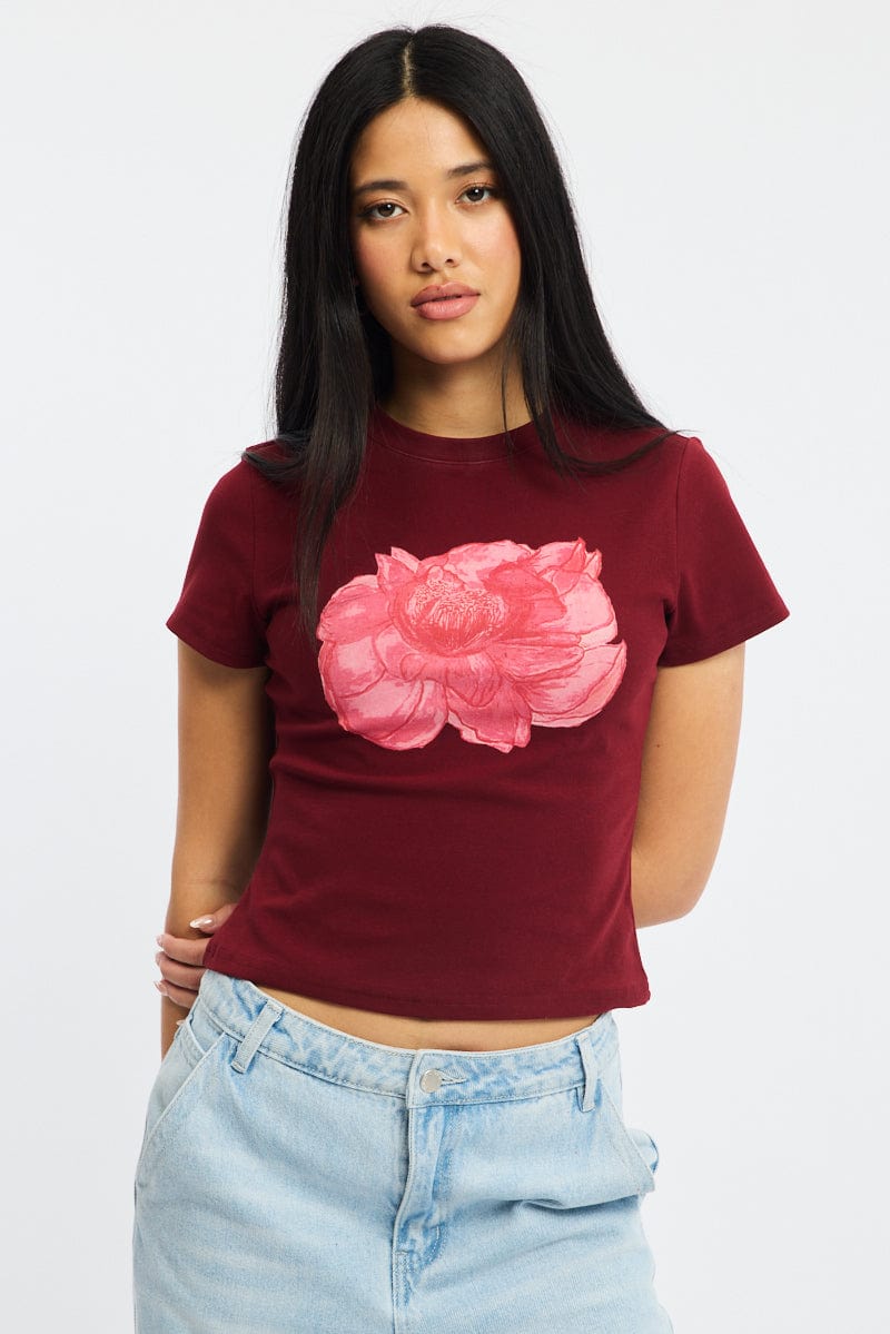 Red Graphic T-Shirt Short Sleeve