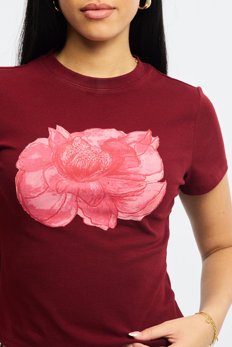 Red Graphic T-Shirt Short Sleeve