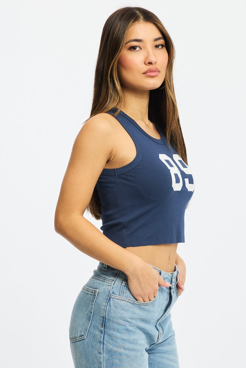 Blue Graphic Tank Sleeveless