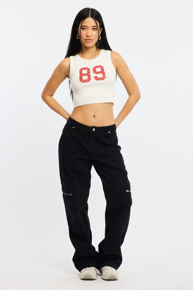 White Graphic Tank Sleeveless