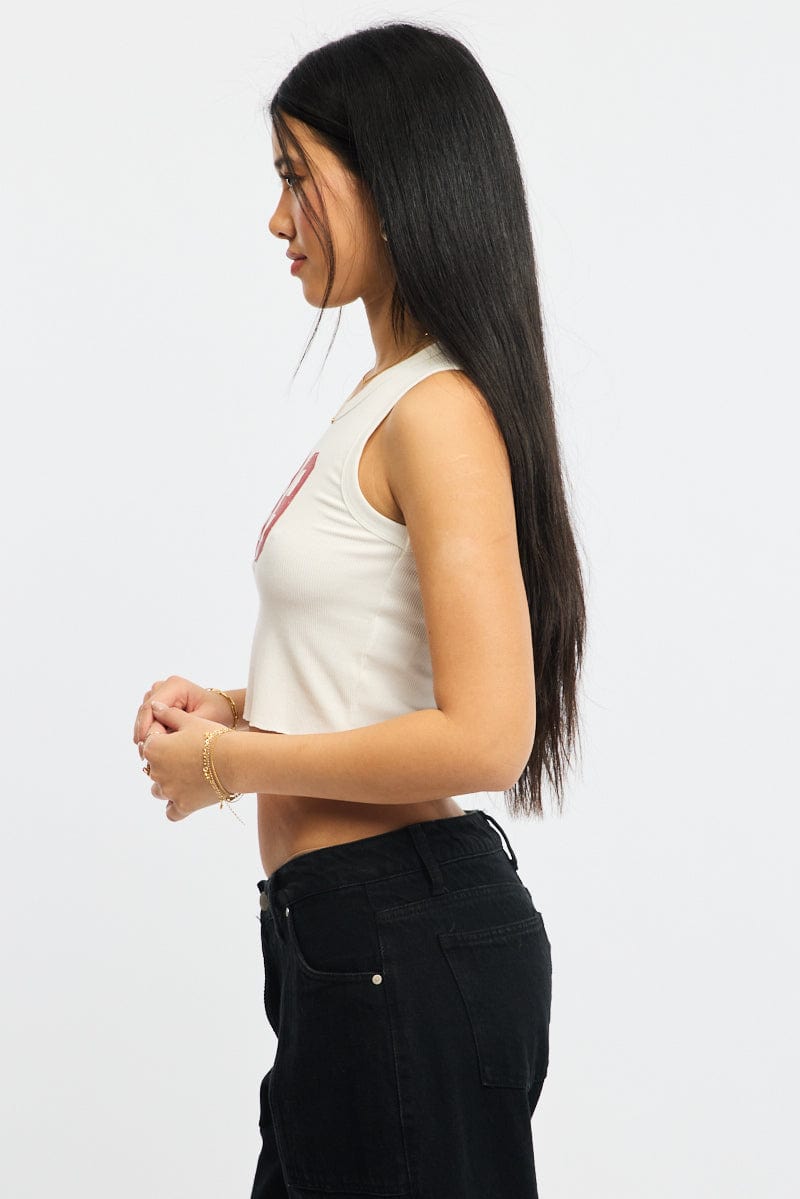 White Graphic Tank Sleeveless